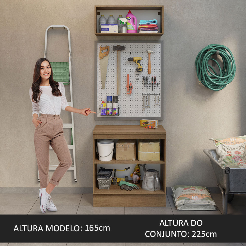Kit com Balcão e Armário Aéreo Multiuso 80cm Rustic/Crema Agata Madesa