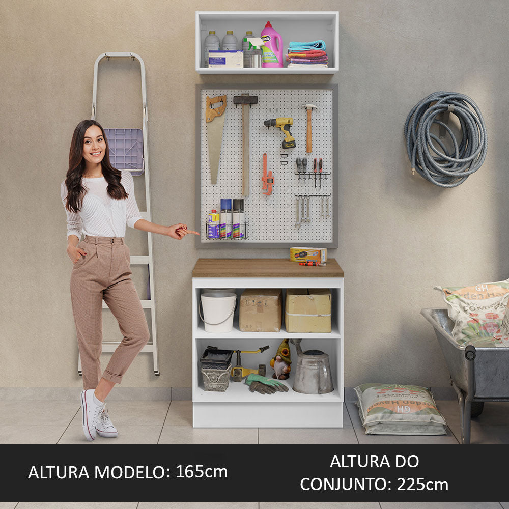 Kit com Balcão e Armário Aéreo Multiuso 80cm Branco/Rustic Agata Madesa