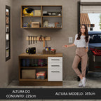 Kit com Balcão e Armário Aéreo Multiuso 120cm Rustic/Branco Agata Madesa