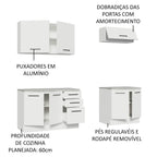Kit com 2 Balcões e 2 Armários Aéreos Multiuso 200cm Branco Agata Madesa