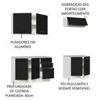 Kit com 2 Balcões e 2 Armários Aéreos Multiuso 200cm Branco/Preto Agata Madesa