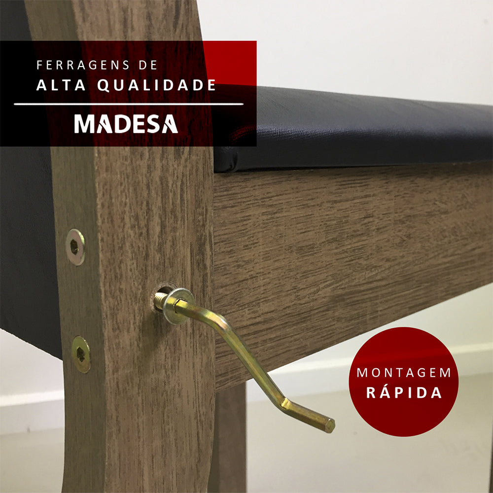 Conjunto Sala de Jantar Madesa Moni Mesa Tampo de Vidro com 2 Cadeiras Rustic/Crema/Sintético Bege