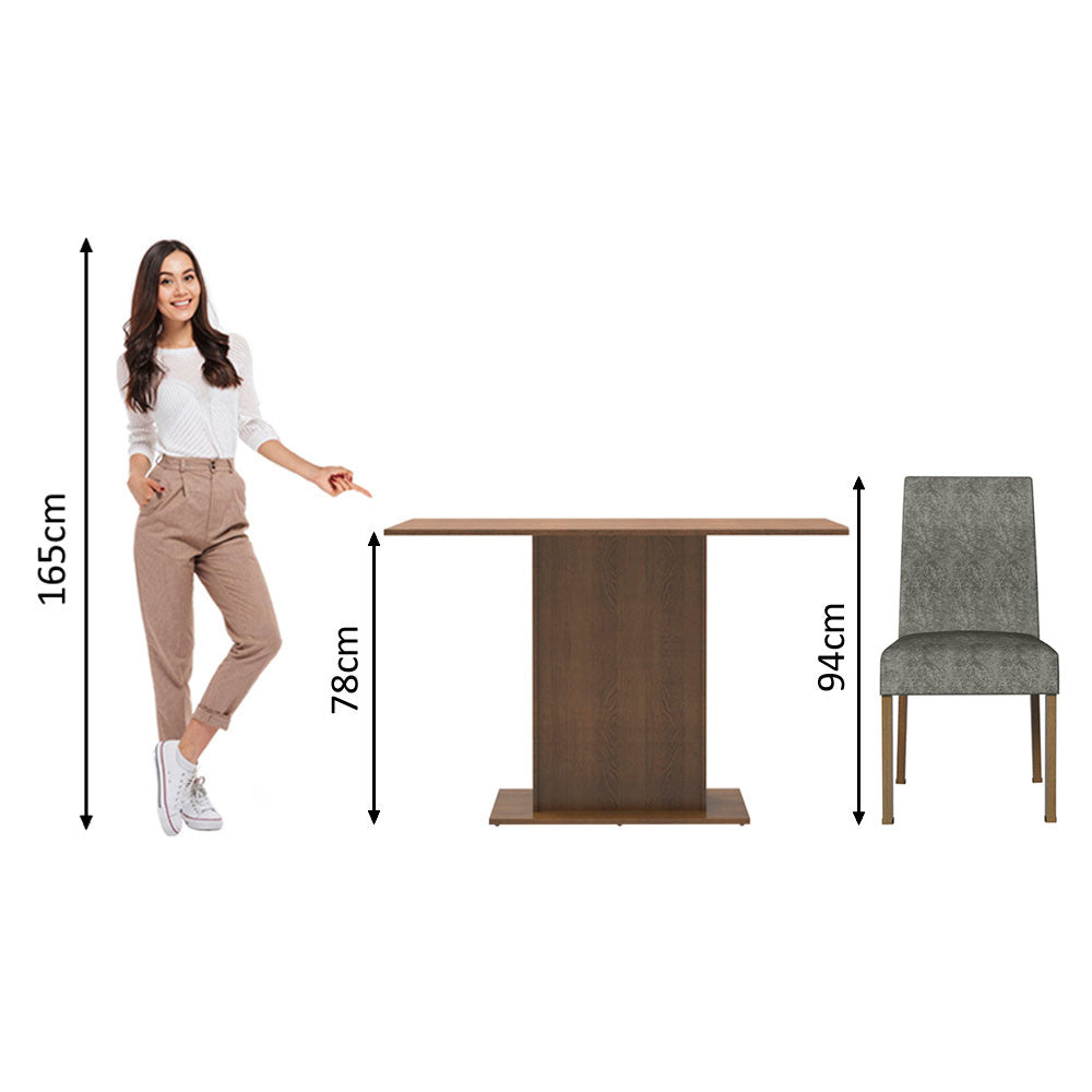 Conjunto Sala de Jantar Mesa Tampo de Madeira 2 Cadeiras Rustic/Silver Manu Madesa