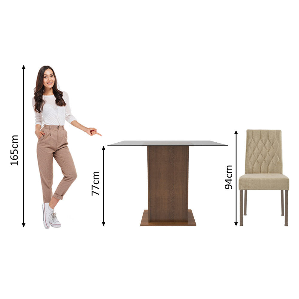 Conjunto Sala de Jantar Mesa Tampo de Vidro 2 Cadeiras Rustic/Imperial Ciça Madesa