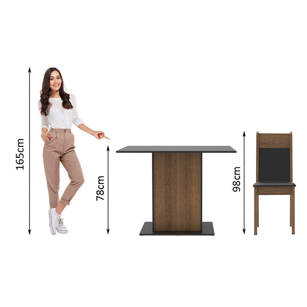 Conjunto Sala de Jantar Madesa Sheila Mesa Tampo de Madeira com 4 Cadeiras Rustic/Preto