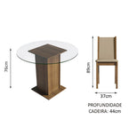 Conjunto Sala de Jantar Madesa Nanda Mesa Tampo de Vidro Redondo 4 Cadeiras Rustic/Crema/Bege