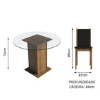 Conjunto Sala de Jantar Madesa Nanda Mesa Tampo de Vidro Redondo 4 Cadeiras Rustic/Preto