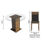 Conjunto Sala de Jantar Madesa Beta Mesa Tampo de Vidro Redondo 4 Cadeiras Rustic/Preto