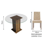 Conjunto Sala de Jantar Madesa Iris Mesa Tampo de Vidro Redondo com 4 Cadeiras Rustic/Imperial