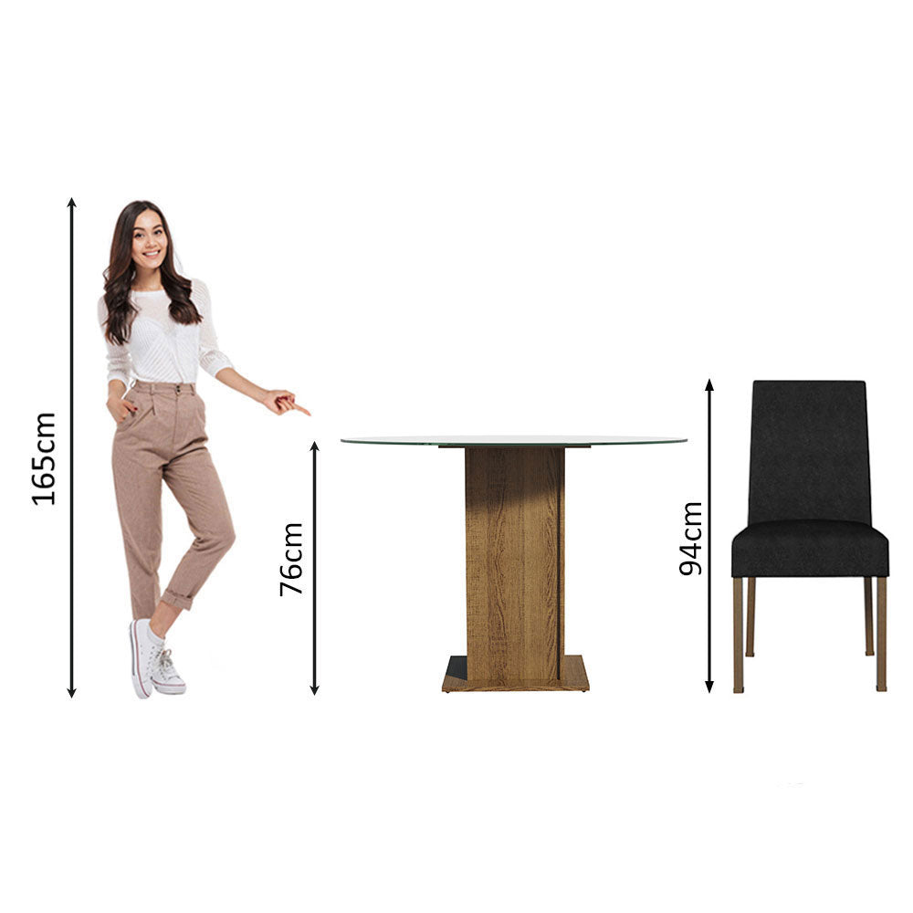 Conjunto Sala de Jantar Mesa Tampo de Vidro Redondo 4 Cadeiras Rustic/Oxford Mile Madesa