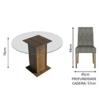 Conjunto Sala de Jantar Mesa Tampo de Vidro Redondo 4 Cadeiras Rustic/Silver Mile Madesa