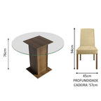 Conjunto Sala de Jantar Mesa Tampo de Vidro Redondo 4 Cadeiras Rustic/Imperial Mile Madesa
