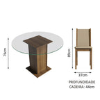 Conjunto Sala de Jantar Madesa Madu Mesa Tampo de Vidro Redondo 4 Cadeiras Rustic/Crema/Bege