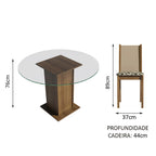 Conjunto Sala de Jantar Madesa Madu Mesa Tampo de Vidro Redondo 4 Cadeiras Rustic/Crema/Bege Marrom