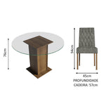 Conjunto Sala de Jantar Mesa Tampo de Vidro Redondo 4 Cadeiras Rustic/Silver Irene Madesa