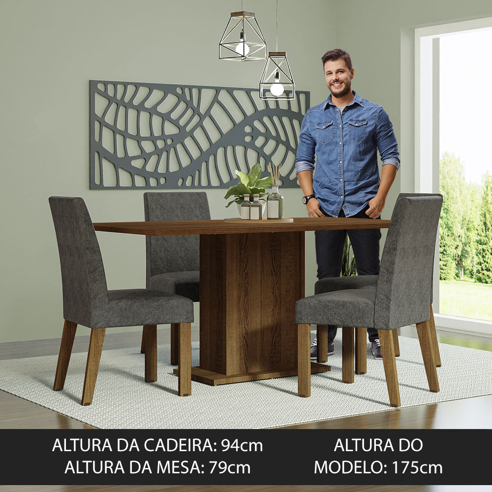 Conjunto Sala de Jantar Mesa Tampo de Madeira 4 Cadeiras Rustic/Silver Keila Madesa