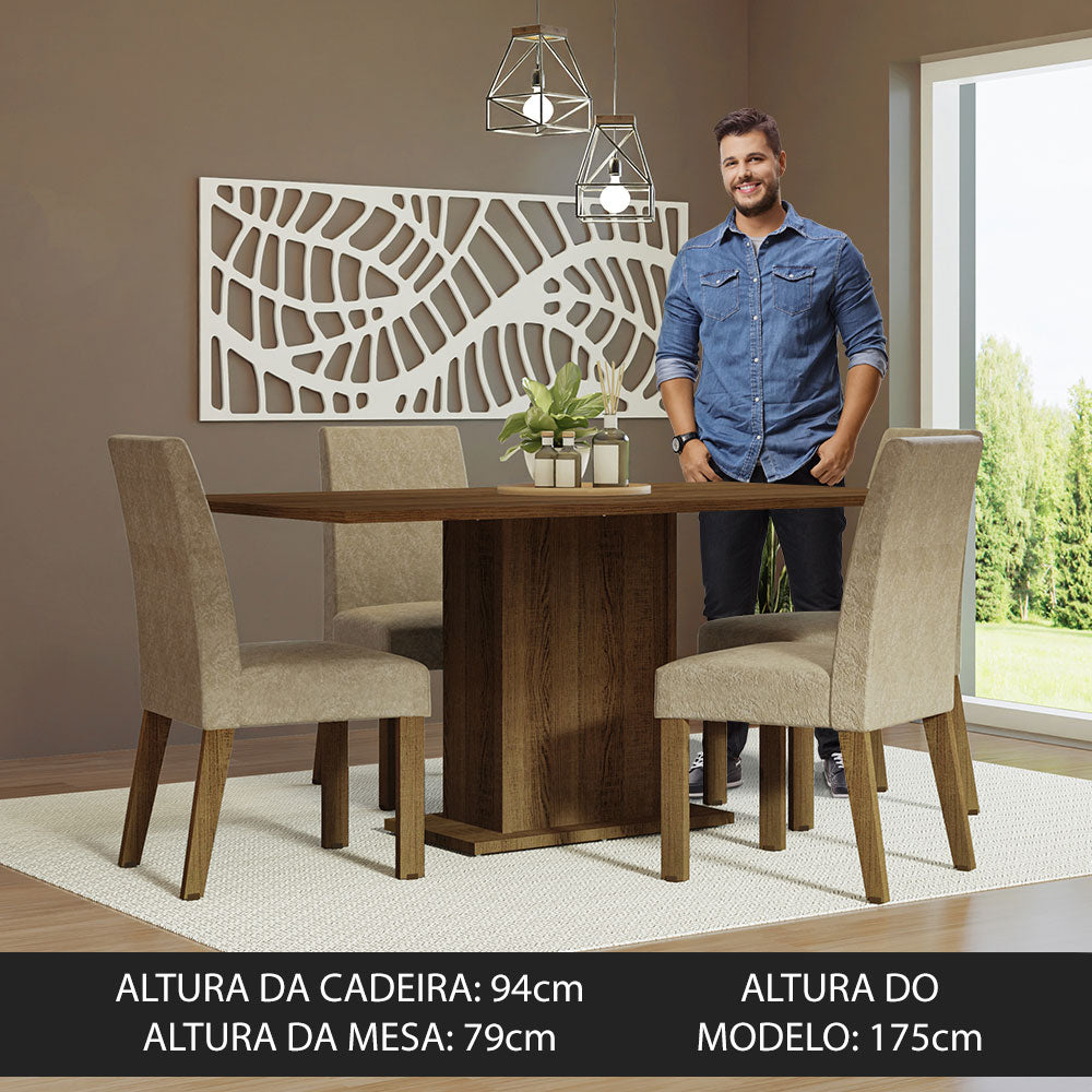 Conjunto Sala de Jantar Mesa Tampo de Madeira 4 Cadeiras Rustic/Imperial Keila Madesa