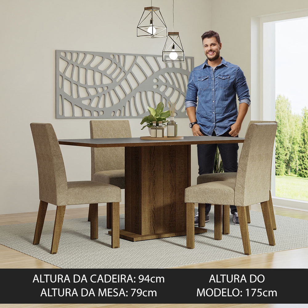 Conjunto Sala de Jantar Mesa Tampo de Madeira 4 Cadeiras Rustic/Cinza/Imperial Keila Madesa