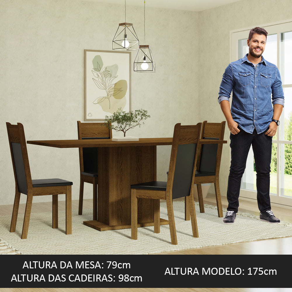 Conjunto Sala de Jantar Mesa Tampo de Madeira 4 Cadeiras Rustic/Preto Elisa Madesa