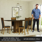 Conjunto Sala de Jantar Mesa Tampo de Madeira 4 Cadeiras Preto/Rustic Elisa Madesa