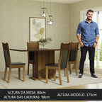 Conjunto Sala de Jantar Mesa Tampo de Vidro 4 Cadeiras Preto/Rustic Greta Madesa