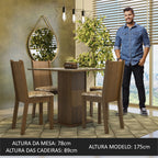 Conjunto Sala de Jantar Mesa Tampo de Vidro 4 Cadeiras Rustic/Crema/Lírio Bege Perla Madesa