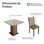 Conjunto Sala de Jantar Mesa Tampo de Vidro 4 Cadeiras Rustic/Crema/Bege Marrom Tifani Madesa