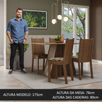 Conjunto Sala de Jantar Mesa Tampo de Madeira 4 Cadeiras Rustic/Crema/Bege Marrom Marilyn Madesa