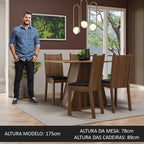 Conjunto Sala de Jantar Mesa Tampo de Madeira 4 Cadeiras Rustic/Crema/Preto Marilyn Madesa