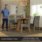 Conjunto Sala de Jantar Mesa Tampo de Madeira 4 Cadeiras Rustic/Silver Agnes Madesa