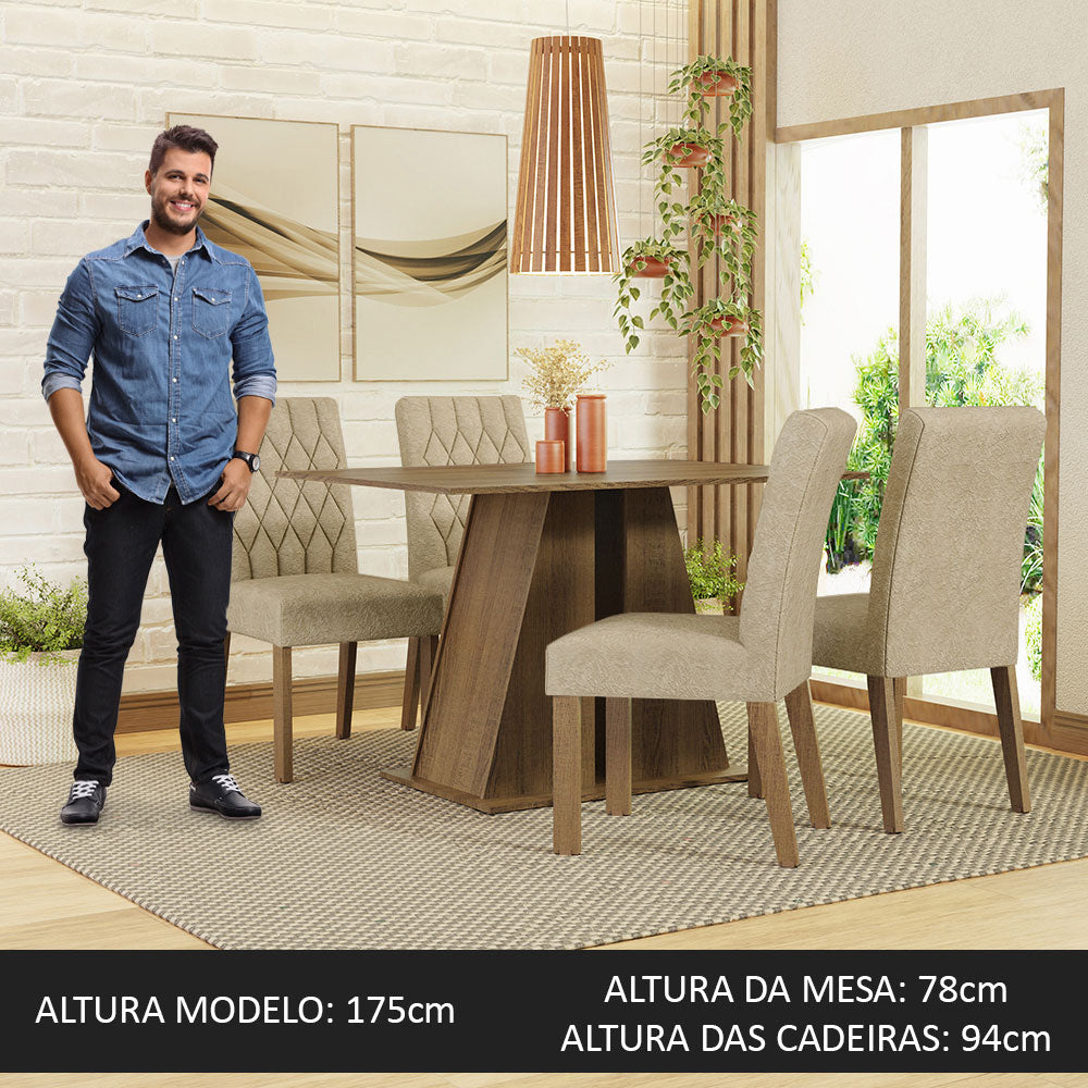 Conjunto Sala de Jantar Mesa Tampo de Madeira 4 Cadeiras Rustic/Imperial Gisele Madesa