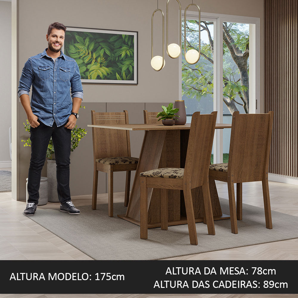 Conjunto Sala de Jantar Mesa Tampo de Madeira 4 Cadeiras Rustic/Bege Marrom Marilyn Madesa