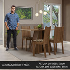 Conjunto Sala de Jantar Mesa Tampo de Madeira 4 Cadeiras Rustic/Bege Marrom Marilyn Madesa