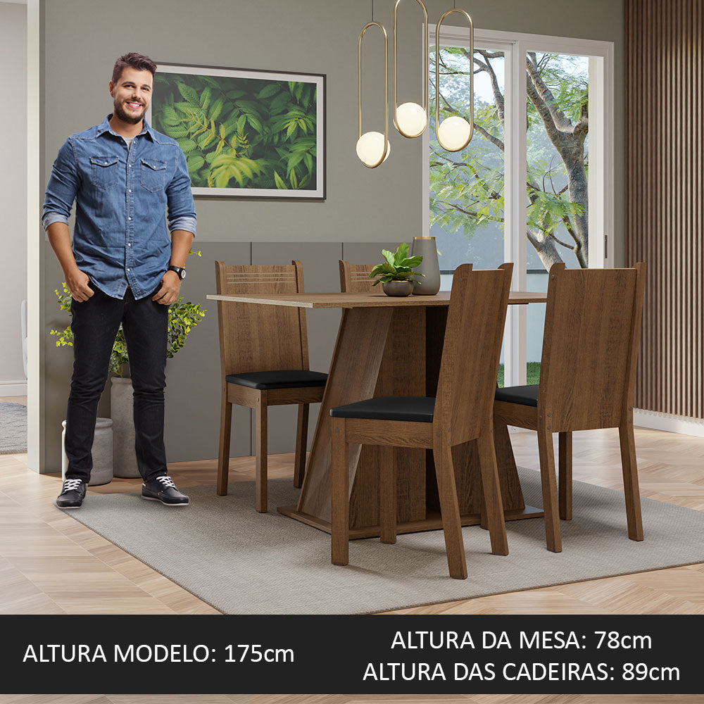 Conjunto Sala de Jantar Mesa Tampo de Madeira 4 Cadeiras Rustic/Preto Marilyn Madesa
