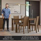 Conjunto Sala de Jantar Mesa Tampo de Vidro 4 Cadeiras Rustic/Bege Marrom Kiara Madesa