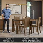 Conjunto Sala de Jantar Mesa Tampo de Vidro 4 Cadeiras Rustic/Lírio Bege Kiara Madesa