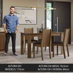 Conjunto Sala de Jantar Mesa Tampo de Vidro 4 Cadeiras Rustic/Sintético Preto Kiara Madesa