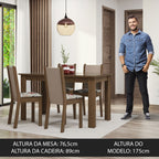 Conjunto Sala de Jantar Mesa Tampo de Vidro 4 Cadeiras Rustic/Crema/Hibiscos Suzy Madesa