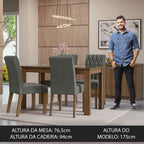 Conjunto Sala de Jantar Mesa Tampo de Vidro 4 Cadeiras Rustic/Silver Celina Madesa