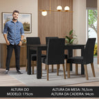Conjunto Sala de Jantar Mesa Tampo de Vidro 4 Cadeiras Preto/Oxford Antônia Madesa