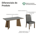 Conjunto Sala de Jantar Tampo de Madeira 4 Cadeiras Rustic/Cinza/Silver Évora Madesa