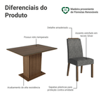 Conjunto Sala de Jantar Tampo de Vidro 4 Cadeiras Rustic/Silver Jasmin Madesa