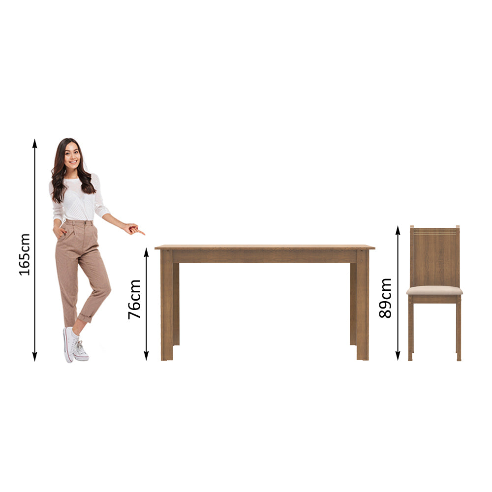 Conjunto Sala de Jantar Madesa Analu Mesa Tampo de Madeira com 6 Cadeiras Rustic/Sintético Bege