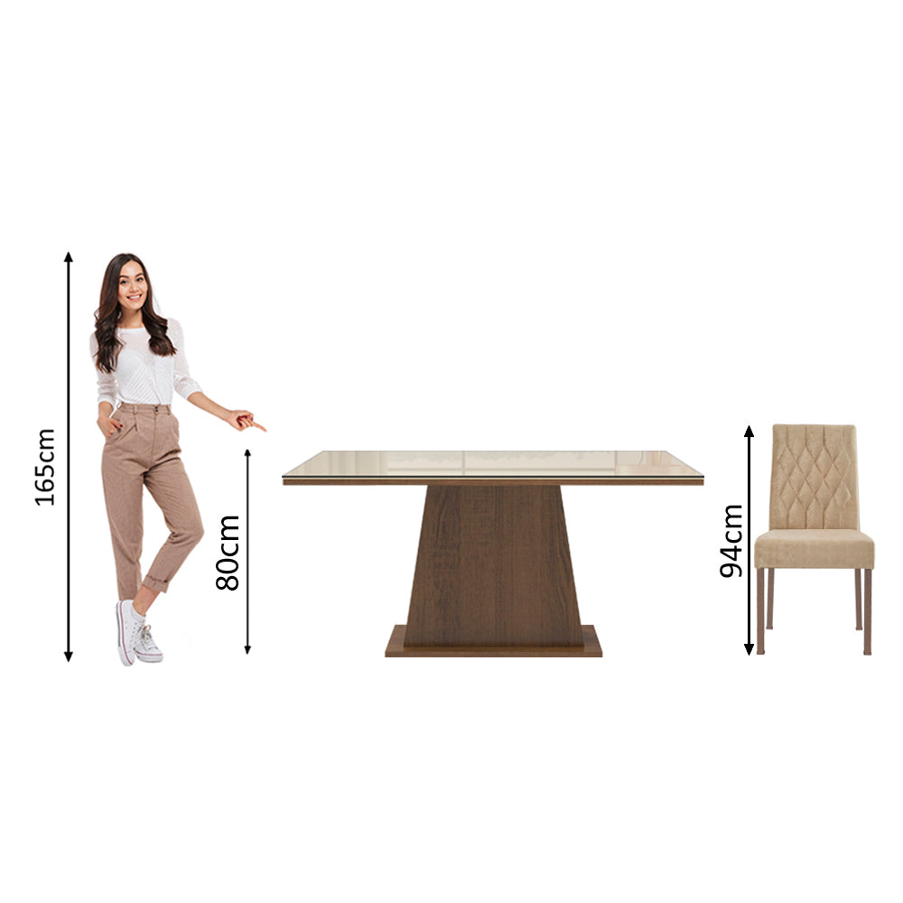 Conjunto Sala de Jantar Mesa Tampo de Vidro 6 Cadeiras Rustic/Crema/Imperial Stéfani Madesa