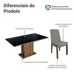 Conjunto Sala de Jantar Mesa Tampo de Vidro 6 Cadeiras Rustic/Preto/Silver Alexis Madesa