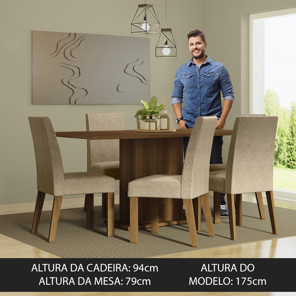 Conjunto Sala de Jantar Mesa Tampo de Madeira 6 Cadeiras Rustic/Imperial Renata Madesa