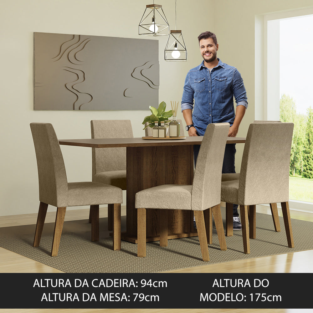 Conjunto Sala de Jantar Mesa Tampo de Madeira 6 Cadeiras Rustic/Crema/Imperial Renata Madesa