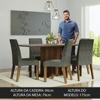 Conjunto Sala de Jantar Mesa Tampo de Madeira 6 Cadeiras Rustic/Cinza/Silver Renata Madesa