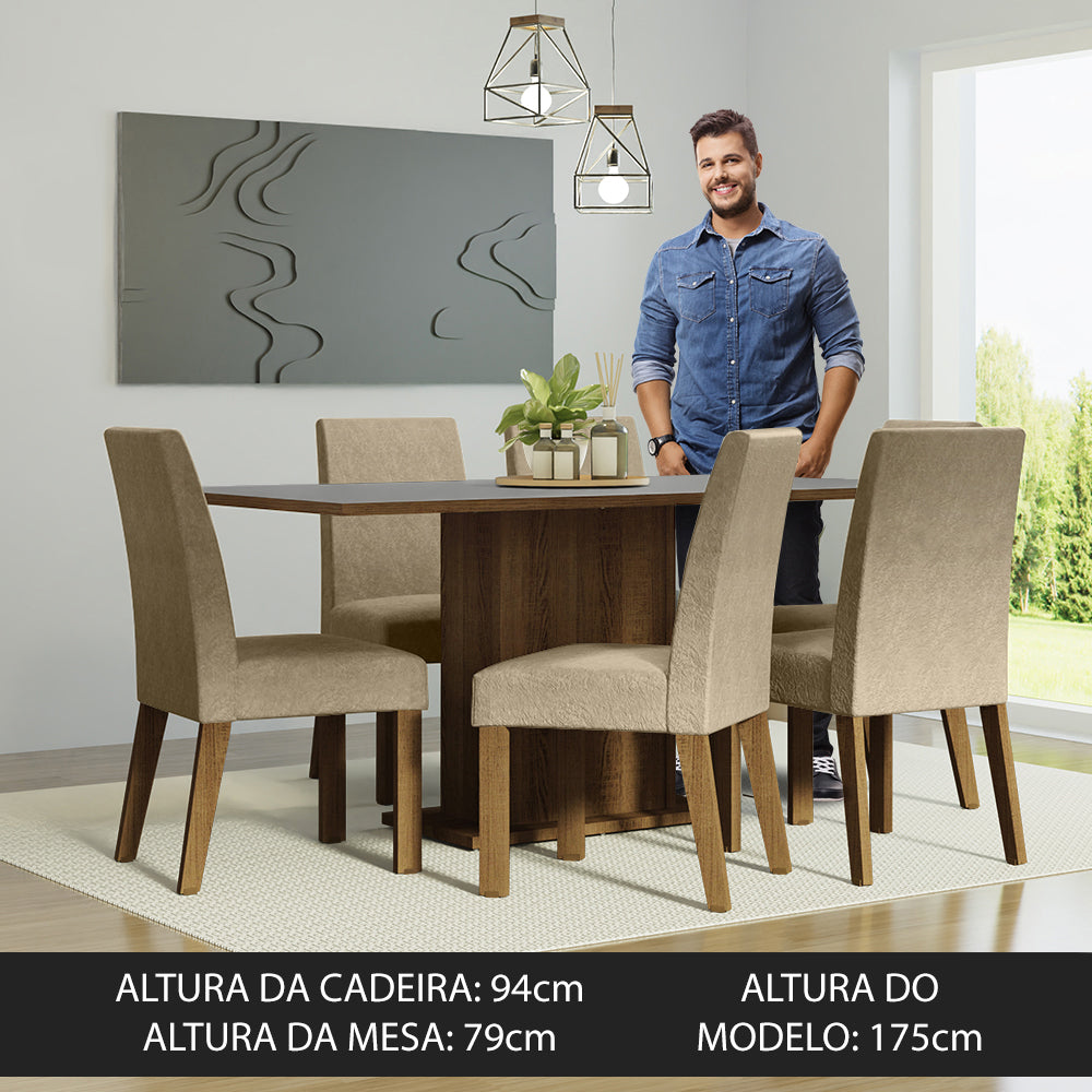 Conjunto Sala de Jantar Mesa Tampo de Madeira 6 Cadeiras Rustic/Cinza/Imperial Renata Madesa