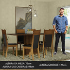 Conjunto Sala de Jantar Mesa Tampo de Madeira 6 Cadeiras Preto/Rustic Augusta Madesa